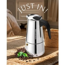 Feyza Design Paslanmaz Çelik Moka Pot Espresso Seti 6 Fincan Ocak Üstü