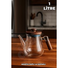 Feyza Design Akasya Kapaklı ve Saplı Yuvarlak Cam Demlik, Isıya Dayanıklı, Şık ve Pratik