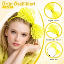 Nacario Mey Ithalat® 80’ler 90’lar Neon Sarı Dantel Taç Fiyonklu
