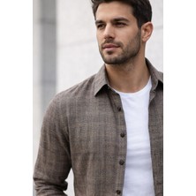Varetta Erkek Kahverengi  Gömlek Uzun Kollu Cepli Klasik Kesim Kum Desen