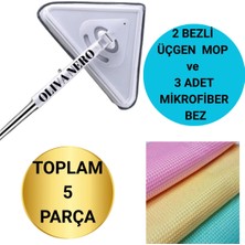 Funflex 2 Bezli Üçgen Mop Temizlik Seti – 145 cm Sap + 3 Adet Mikrofiber Bez Temizlik Bezi - 2’li Set