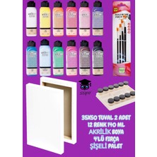 Fanart 35X50 Tuval 2 Adet 12 Renk 140 ml Akrilik Boya 4'lü Fırça Şişeli Palet