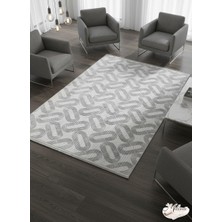 Konak Halı Modern Gri Soyut Desenli Emboss Premium Salon Halısı Saçaklı Kaymaz Taban