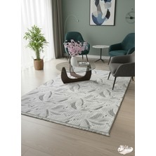 Konak Halı Modern Gri Çizgisel Desenli Emboss Saçaklı Salon Halısı Saçaklı Kaymaz Taban