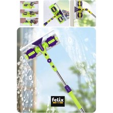 Funflex Teleskopik Çift Taraflı Çek Çekli Camsil Duvar Yüzey Cam Silme Aparatı Mop Mikrofiber Sprey