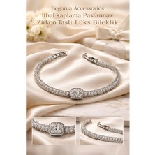 Begonia Accessories Ithal Özel Tasarım Zirkon Taşlı Kadın Bileklik 21 cm – 14K Altın Kaplama & 925 Ayar Gümüş Kaplama Seçenekli – Paslanmaz Kararmaz Baget Zirkon Şerit Bileklik – Şık Trend Kadın Takı - 15
