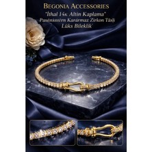 Begonia Accessories Ithal Özel Tasarım Zirkon Taşlı Kadın Bileklik 21 cm – 14K Altın Kaplama & 925 Ayar Gümüş Kaplama Seçenekli – Paslanmaz Kararmaz Baget Zirkon Şerit Bileklik – Şık Trend Kadın Takı - 6