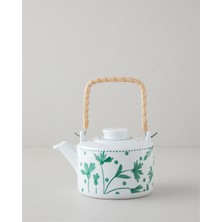 Feyza Design Şık Porselen Demlik 850 Ml, Beyaz ve Yeşil, Çay ve Kahve Keyfi Için