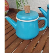 Feyza Design Ebru Desenli Emaye Demlik, 850 Ml, Retro Turkuaz Renkli