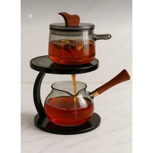 Feyza Design Borosilikat Cam Demlik Seti, Çaydanlık ve Bitki Çayı Demliği, Akasya Kulplu