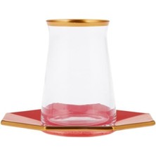 Feyza Design Şık 12 Parça Sekizgen Çay Seti, 6 Kişilik Kırmızı Tasarım