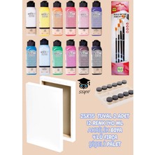 Fanart 25X35 Tuval 2 Adet 12 Renk 140 ml Akrilik Boya 4'lü Fırça Şişeli Palet