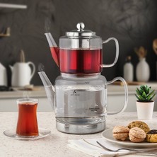 Feyza Design Şeffaf Cam Çaydanlık, Dayanıklı ve Zarif Tasarım, Pratik Kullanım