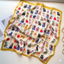 Kedi Baskılı Kare Fular / Bandana / Eşarp
