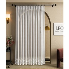 Leo Boutique Curtain Bambu Zemin Etek Ucu Işlemeli Tül Perde Amerikan Sık Pile Bambu Tül Perde