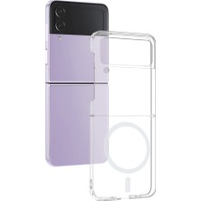 Sionel Galaxy Z Flip 4 Kamera Korumalı M-Safe Şarj Özellikli Şeffaf Zore London Sert Pc Kapak - Şeffaf