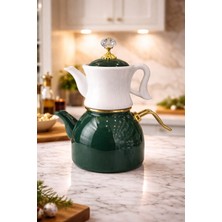 Feyza Design Şık ve Dayanıklı Porselen Demleme Çaydanlık, Emaye Detaylı Tasarım