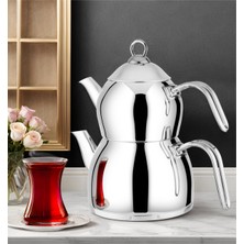 Feyza Design Paslanmaz Çelik Çaydanlık Aile Boyu, Demlik 1,75L, Suluk 3,00L