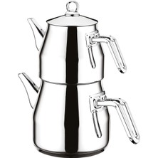 Feyza Design Paslanmaz Çelik Maxi Boy Çaydanlık Takımı Bej