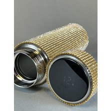 Feyza Design Altın Çerçeveli Taşlı Dereceli Termos, Şık ve Dayanıklı Tasarım