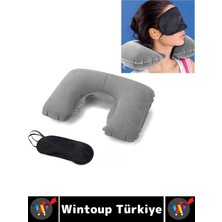 Wintoup #seyahatseti Kompakt Araç Içi Rahat Yolculuk Şişirilebilir Boyun Yastığı Uyku Göz Bandı Ikili Set