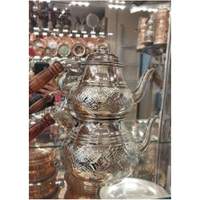 Feyza Design Çiçek Desenli Bakır Çaydanlık, Büyük Boy Aile Boyu, Zarif ve Şık Tasarım