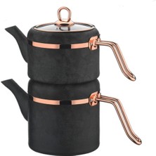Feyza Design Antrasit Bakır Çaydanlık Takımı, Şık ve Dayanıklı Tasarım