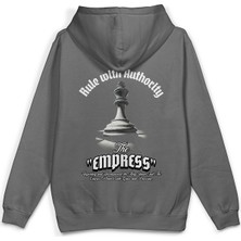 Overoz Empress Satranç Sırt Baskılı Kapüşonlu Yarı Oversize Unisex Sweatshirt Gri Hoodie 1196