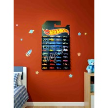 Hot Wheels Temalı Siyah Mdf 40 Arabalık Duvar Rafı Kartonet Gorunumlu 1/64 Araba Düzenleyici Stand