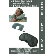 Wintoup #seyahatseti Kompakt Araç Içi Rahat Yolculuk Şişirilebilir Boyun Yastığı Uyku Göz Bandı Dörtlü Set