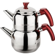 Feyza Design Kırmızı Mini Paslanmaz Çelik Çaydanlık Takımı 650/1150ML, Şık ve Dayanıklı