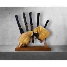 Wood Birds El Yapımı Kiraz ve Tütsülenmiş Kestane Ağacı Magnetli Bıçaklık | Rustik Mutfak Dekoru | Organik Form & Güçlü Neodyum Mıknatıs