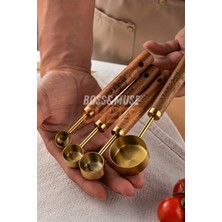 Feyza Design 4'lü Paslanmaz Çelik Ölçü Kaşığı Seti, Ahşap Saplı, Hediye Paketli