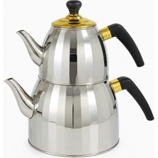Feyza Design Paslanmaz Çelik Çaydanlık Seti, 1 Lt Üst Demlik & 2,5 Lt Alt Demlik, Parlak Finish