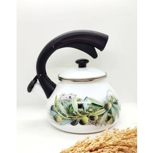 Feyza Design Emaye Zeytin Dalı Dekor Düdüklü Su Isıtıcı Kettle Çaydanlık 2,2l