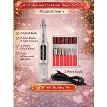Natural Charm Nail Master USB Elektrikli Beyaz Tırnak Törpü Seti 20.000 Rpm Manikür Pedikür Protez Tırnak Nasır Mantar Freze Makinesi 6 Uçlu Profesyonel Bakım Cihazı Hız Ayarlı