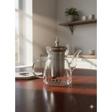 Feyza Design 600 ml Borosilikat Cam Demlik, Süzgeçli, Sağlıklı ve Şık Tasarım