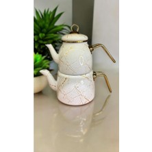 Feyza Design Şık Beyaz Kırık Mermer Emaye Çaydanlık, Zarif ve Modern Tasarım
