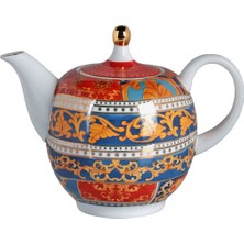 Feyza Design Mavi Beyaz Porselen Çaydanlık, Naturel Barok Desen, 1300 ml