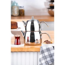 Feyza Design Aile Boy Çaydanlık Takımı, Şık ve Dayanıklı Paslanmaz Çelik Set