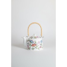 Feyza Design Çiçek Desenli Hasır Saplı Porselen Demlik, Şık ve Kullanışlı Tasarım