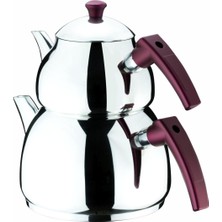 Feyza Design Elma Şekeri Bakalit Kulp Çaydanlık Takımı, Aile Boy, Şık ve Dayanıklı