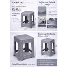 Akinco 1 Adet Büyük Gri̇ Tabure Kir Tutmaz 45CM Hasır Örgü Yemek Masasına Uygun Alt Kuşaklı Sağlam Dizayn