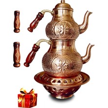 Feyza Design El Yapımı Yıldız Petek Zımba Balkon Sefası Bakır Çaydanlık Takımı