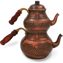 Feyza Design Bakır Eskitme Hasır Model Çaydanlık Seti, Şık ve Şık Tasarım