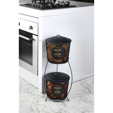 Reoona Lüx Ferforje Iki Katlı Metal Patates ve Soğan Saklama Kovası Fileli Siyah