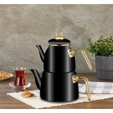 Feyza Design Şık ve Dayanıklı Siyah Emaye Çaydanlık Takımı, Pratik Kullanım Sağlar