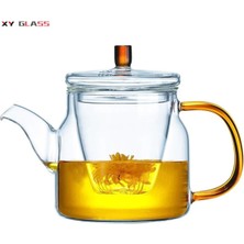 Feyza Design Şık 800 ml Borosilikat Cam Demlik, Gold Sap ve Süzgeçli, Modern Tasarım