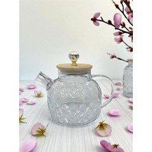 Feyza Design Işlevsel 1000 ml Borosilikat Cam Demlik, Bambu ve Metal Kapaklı