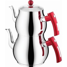 Feyza Design Kırmızı 4'lü Çelik Mercan Çaydanlık Takımı, Aile Boyu Kullanım